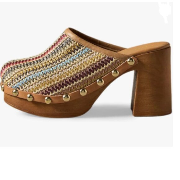 YDN Multi Platform Slip On Clogs Mules Cork High Heel Round Toe Rivet Sandals - Picture 1 of 8